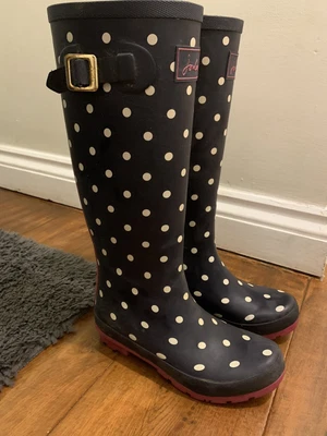 £20 • Buy Joules Spotty White/ Navy/ Pink High Wellies Size 4