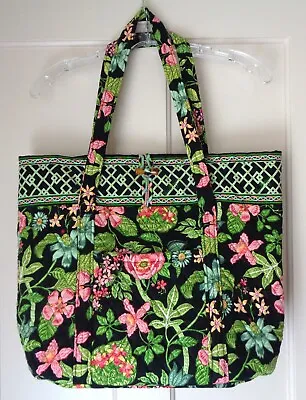 Vera Bradley Botanica Green Pink Black Print Large Tote Bag 100% Cotton Washable • $39.99