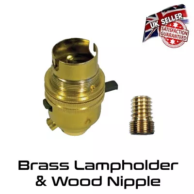 £7.25 • Buy Brass Lamp Holder Switched - Bayonet BC - 1/2  Bulb Holder & Wood Nipple *UK*