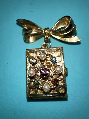 Vntage Brooch/4 Photo Locket 1950's With Pearls Multiple Rhinestones Coro Style • $55