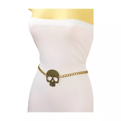 Women Vintage Gold Metal Chain Hip High Waist Belt Skeleton Skull Charm XS S M • $18.95