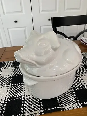 Vintage California Pottery White Ceramic Pig Casserole  • $22.99