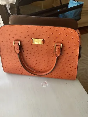 Michael Kors GiaLarge Top Zip Satchel Handbag - Ostrich Orange • $200