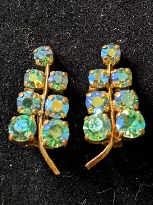 Vintage WEST GERMANY Floral Rhinestone Gold Tone Clip Earrings 1.25  • $14.99