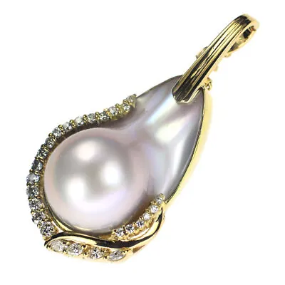  K18YG Mabe Pearl Diamond Pendant Top Diameter Approx 14.8 Mm D0.50ct - Auth Fre • $1094