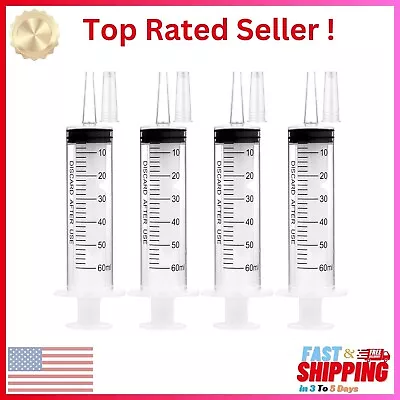 4 Pack Sterile 60ml Syringes With Cap Ideal For Labs Pets • $9.44