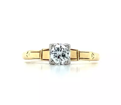 Vintage 14k Yellow Gold Round European Cut Diamond Solitaire Engagement Ring • $325