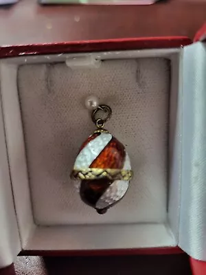 Alexandra Int'l Collctn Faberge Egg Pendant .925 18k Trim Red/White Guilloche • $99