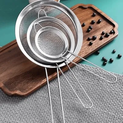 3 Pcs Fine Mesh Strainer With Handle Stainless Steel Sieve For Kitchen Cooking • £8.99