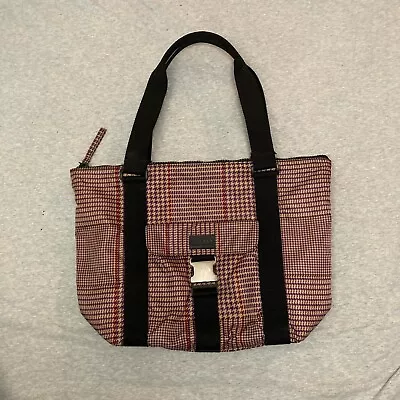 Ralph Lauren Houndstooth Nylon Tote Bag Purse Purple Beige Red Silver Buckle • $10