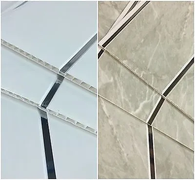 Gloss White Or Grey Marble Chrome Kitchen Ceiling Panels Bathroom Wall Cladding • £0.99