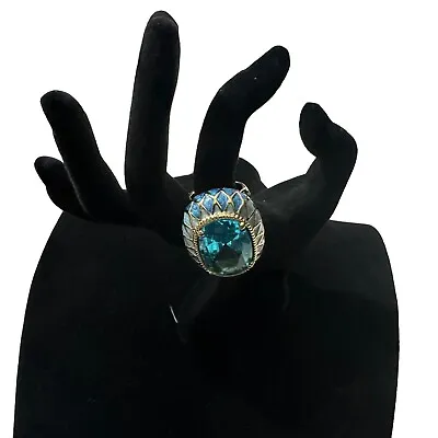 Joan Boyce Signed Golden Glow Gold Tone Oval Blue Stone Enamel Ring Size 5.75 • $17.99