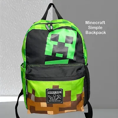 MINECRAFT Green Black Brown Polyester Large Simple 3 Pockets Backpack NO HOLES • $14.99