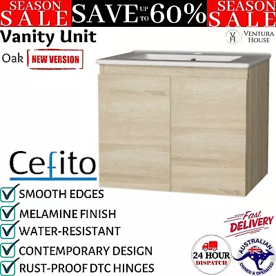 Cefito Vanity Unit Basin Cabinet Storage Bathroom Wooden Wall Hung Sink 600mm AU • $208.97