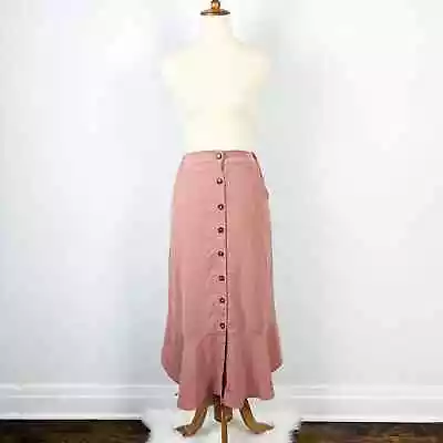 Zaful Front Button Mauve Midi Skirt Bottom Ruffle Size Small • $22