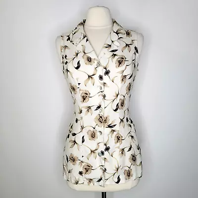 Vintage TIMELESS TICKETS Floral Top Size S Longline Sleeveless Back Tie Cream • $24.99