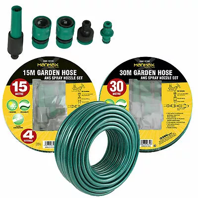 Garden Hose Reel Pipe 15m 30m 50m No Kink Reinforced Tough Water Hosepipe New • £4.49