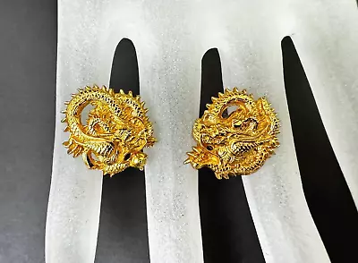 MFA Museum Of Fine Arts Boston Signed Gold Tone Menuki Dragon Pierced Earrings • $49.99