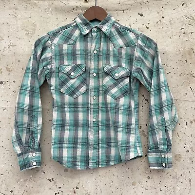 Vintage 1950’s Boys Wrangler Blue Bell Heavy Cotton Western Snap Shirt Size 12 • $75