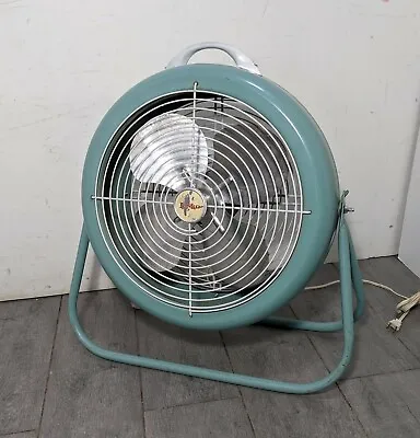 Vintage LASKO Retro Aqua Blue Round Metal Fan 2-Speed Mid Century Modern • $162