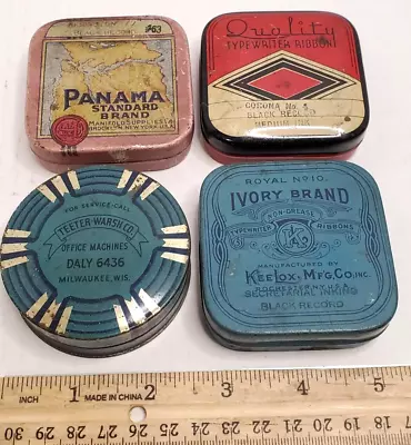 Vintage Lot Of 4 Typewriter Ribbon Tins Panama - Teeter Warsh - Quality - Ivory • $30