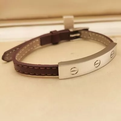 £1890 • Buy Cartier Love 18k White Gold And Brown Leather Bracelet (102584)