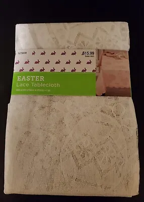 White Lace Easter Tablecloth 60  X 84  Egg Flowers - Nip • $9.99