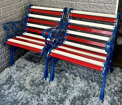 1960’s Cast Iron Garden Chairs Fully Restored In Union Jack Colours  • £180