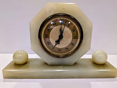 WHITEHALL HAMMOND Electric Clock Onyx Marble Yellow Green Jade Color Very Heavy • $40