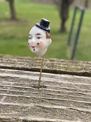 Vintage Antique Ceramic Clown Man Face Head Novelty Stick Pin • $14.99