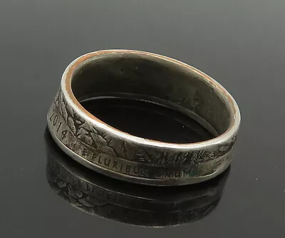 925 Sterling Silver - Vintage Dark Tone Etched Coin Band Ring Sz 7.5 - RG18586 • $36.50