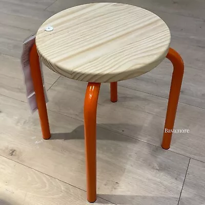 Ikea DOMSTEN Stool Orange/Solid Pine Steel 17 3/4   BRAND NEW • £82.88