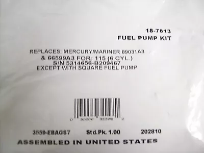 Mercury Sierra Fuel Pump Kit 18-7813 115hp Inline 6 89031A1 Outboard Boat Motor • $17.95