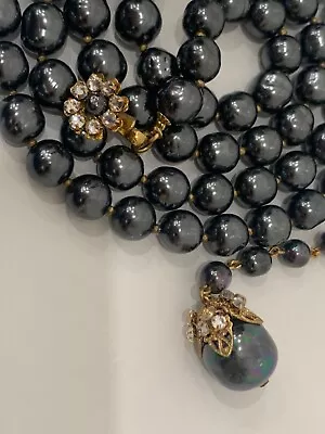 Sign Miriam Haskell Huge Black Pearls Baroque Rhinestone Necklace Jewelry • $255