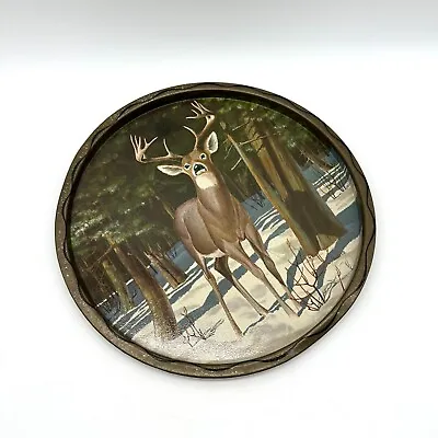 Vintage Serving Tray Deer Metal Cabin Lodge Decor Man Cave Hunting Forest Winter • $22.10