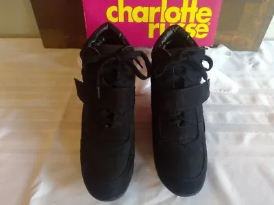 $25 • Buy Charlotte Russe Women's Black Suede & Canvas Wedge Sneakers Size 8