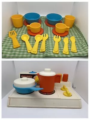 Vintage 1978 Fisher Price Kitchen 25 Pc Set Stove Top Glow Magic Burners #919 • $31.99