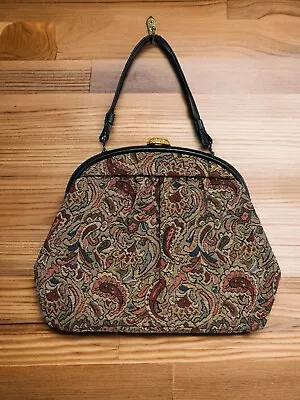 Vtg Floral Tapestry Bag Frame Clamshell Purse L&M Bags By Spotlite C. 1950 • $42.99