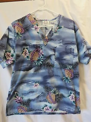 Small   Preowned Hawaii Barco Scrubs Short Sleeve 2 Pocket 100% Cotton  BlueGRAY • $9.99