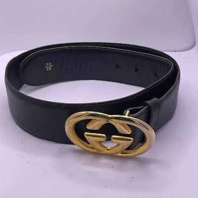 GUCCI Interlocking G Logo Buckle Leather Belt Vintage Size 70/28 Black 257 • $188