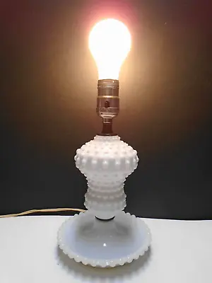 Vintage Milk Glass Hobnail Boudoir Night Table Desk Lamp 11  Height 6  Base EUC • $16.99