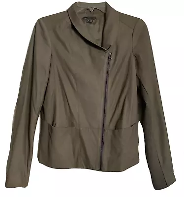 Vince Leather Moto Biker Jacket Asymmetrical Full Zip Pockets Gray Taupe Tan S • $42.99