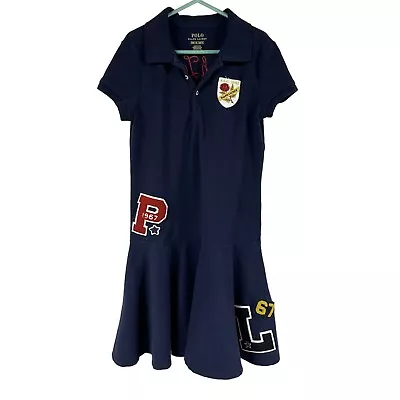 Girls Polo Ralph Lauren Varsity Embroidered Patch Knit Dress Girls Size M 8-10 • $24.95