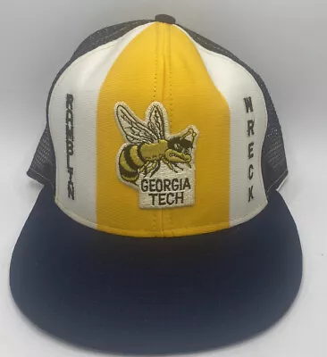 Vintage 1980’s Georgia Tech Ramblin Wreck AJD Lucky Stripes Mesh Trucker Hat Lg • $15.01