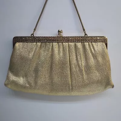 Vintage Gold Satin Shimmer Clutch HandBag 6x10  Sparkle Glitter Shiny Purse • $23