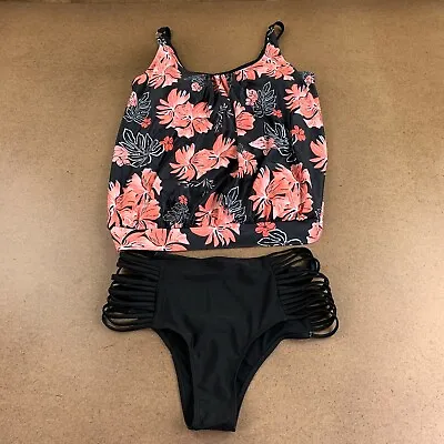 Zando Women's Size XL Black Peach Floral Two Piece Maternity Tankini Swimsuit • $15