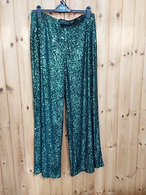 M&S - Forest Green Sequin Trousers - Size 16. Excellent Condition. • £10