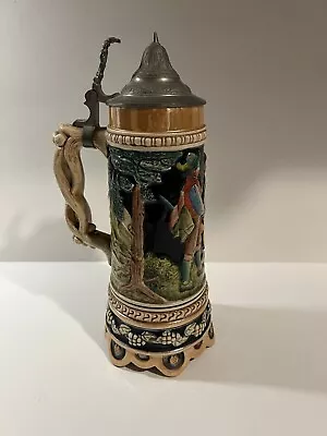 Vintage German Beer Stein Music Box With Pewter Lid Plays  Auf Wiedersehn  10.5  • $19.99