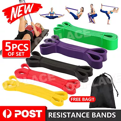 5pcs Set Heavy Duty Resistance Yoga Bands Loop Home Workout Gym Fitness Exercise • $24.85