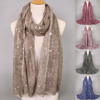 Women's Viscose Scarf 200x80cm Long Shawls Muslim Head Wraps Glitter Scarves • $8.99